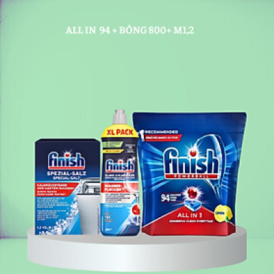 COMBO FINISH: Viên rửa bát All in one 90 + Bóng 750 + Muối 1,2kg