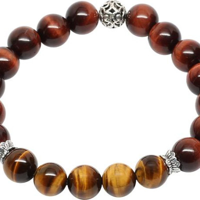 Vòng Đá Mắt Hổ Vàng Mâu Mix Nâu Đỏ + Charm Bạc Ngọc Quý Gemstones VT105