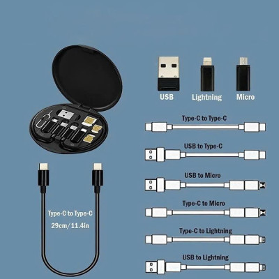 Hộp Cáp Sạc Nhanh 6In1 60W Đa Năng Nhỏ Gọn Tích Hợp 4 Đầu Sạc Rời