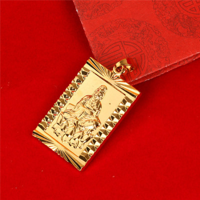 Set Mặt Dây Chuyền Mạ Vàng 18K Đúc Hình Mẹ Quan Âm, Kèm dây đeo da và hộp đựng trang sức.