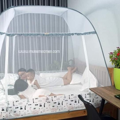 Mùng Chụp Màn Chụp Tự Bung Đỉnh Rộng Cao Cấp 1m6x2m có viền chân - Mộc Miên ( có 2 Cửa)