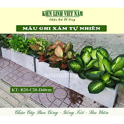 Chậu trồng cây, chậu cây hình chữ nhật Dài 40cmxR20xC20cm chất liệu đá tự nhiên màu xám đẹp bền 5-10 năm, chậu trồng cây treo tường, Chậu trồng cây đá ong xám, chậu hoa treo tường