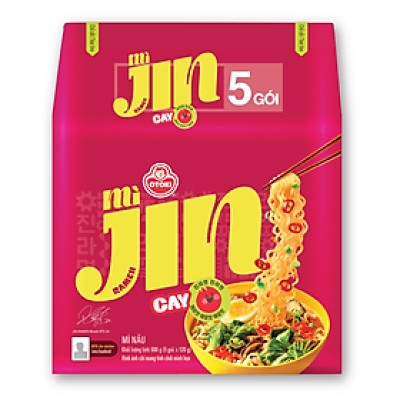 Lốc 5 gói mì Jin Cay Otoki hương vị chuẩn Hàn, vị cay bùng nổ (120gx5)
