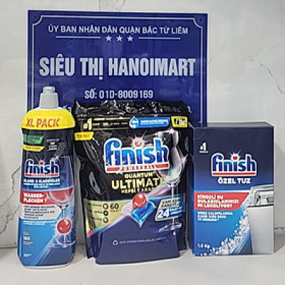 combo viên finish 60 viên + muối finish 1.5kg + Nước làm bóng alio 1 lít dùng cho máy rửa bát