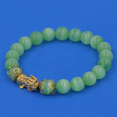  Vòng tay Đá Mắt Mèo Xanh Lá 8 ly - cẩn Tỳ Hưu Phong Thủy inox vàng VMEXNTHHKV8 - hợp mệnh Mộc, mệnh Hỏa