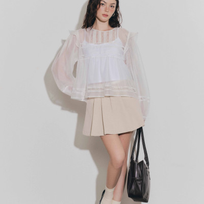 DOTTIE - Áo phối đăng ten và ly - Trắng - T1132