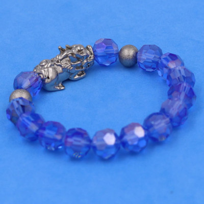 Vòng tay Pha Lê Xanh Dương cắt giác 10 ly - Vòng tay Tỳ Hưu Inox 2 Bi VFLGXDTHTRHB10