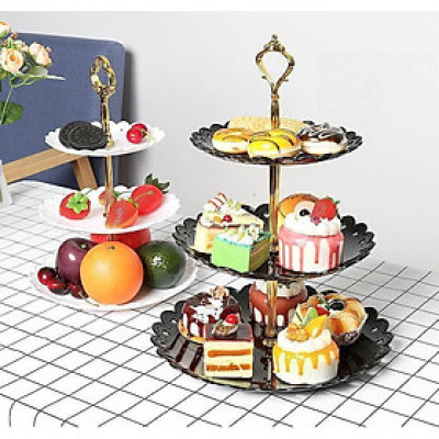 Khay Đựng Bánh Kẹo, Hoa Quả 3 Tầng Hình Tròn Sang Trọng