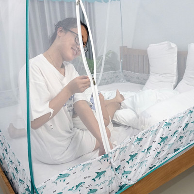 Mùng Chụp Màn Chụp Tự Bung Đỉnh Rộng Cao Cấp 1m8x2m có viền chân - Mộc Miên ( có 2 Cửa)