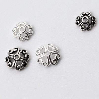 Combo 10 cái charm bạc trắng chụp hạt, bọc hạt họa tiết  hoa văn #3 - Ngọc Quý Gemstones