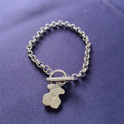 Vòng tay titan hợp kim thép khoá OT basic hình gấu độc đáo quà tặng ý nghĩa