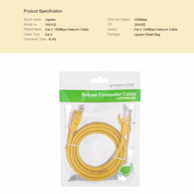 Ugreen UG30642NW103TK 10M màu Vàng Cáp mạng LAN CAT5E UPT - HÀNG CHÍNH HÃNG