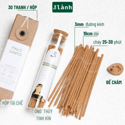 Nhang Thủ Công Palo Santo 3 Lành Hộp 30 Que 100 % Tự Nhiên Tặng Kèm Đế Chăm Không Hóa Chất Xông Thơm