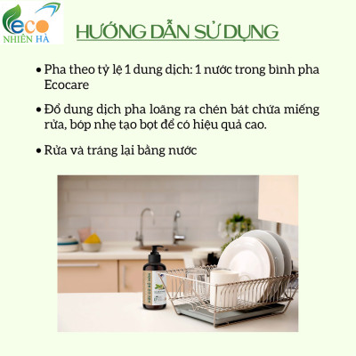 Nước rửa chén hữu cơ ECOCARE 4L tinh dầu thiên nhiên, nước rửa bát cho bé, an toàn da tay