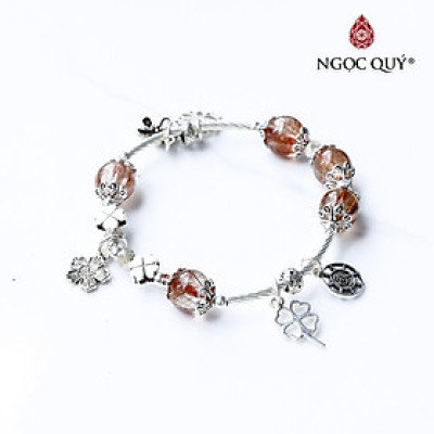 Vòng thạch anh tóc đỏ phối charm bạc mệnh hỏa, thổ - Ngọc Quý Gemstones