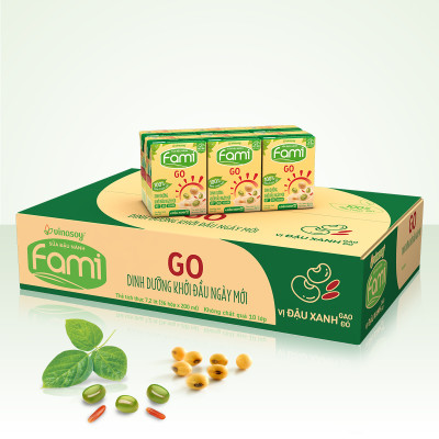 Thùng Sữa Đậu Nành Vinasoy Famigo Đậu Xanh Gạo Đỏ (200ml x 36 Hộp)