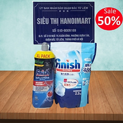 Combo Bột rửa bát Finish 2.5kg+ Nước Bóng Finish 400ml chuyên dùng cho máy rửa bát