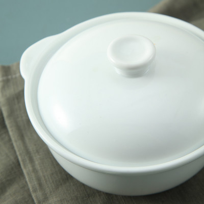 Bát có nắp hai tai sứ trắng Long Phương