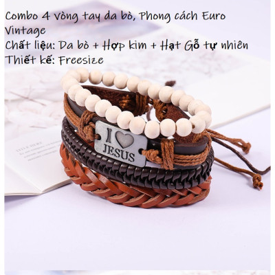 Combo vòng đeo tay Phong cách Euro Vintage, chủ đề Tình yêu thiên chúa, cá tính và nổi bật.