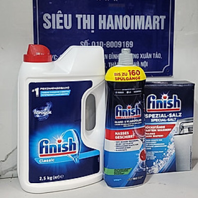 Bộ sản phẩm bột rửa bát Finish 2,5kg Muối rửa bát Finish 1,2+ Nước làm bóng
