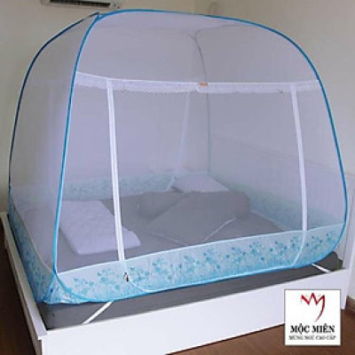 Màn Chụp Cao Cấp Mộc Miên Đỉnh Rộng - Kích Thước 1,2mx2m Trắng Viền Xanh ( Hà Nội )
