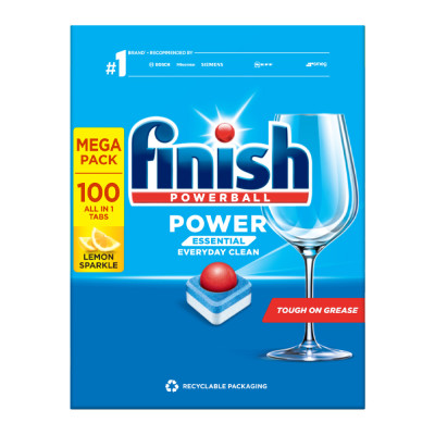 Viên Rửa Chén Bát Hương Chanh Finish Powerball Power Essential Lemon Sparkle - Túi 100 viên siêu tiết kiệm - 1 Túi