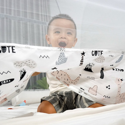 Màn Chụp Cao Cấp Mộc Miên Hoạ Tiết Xám Khủng Long - Kích thước 1,8mx2m - 2 cửa ( Hà Nội )