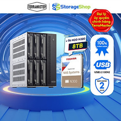 Combo bộ Thiết bị lưu trữ DAS TerraMaster DAS TerraMaster D6-320 6-bay kèm 1 ổ cứng Toshiba NAS N300 24/7 Hàng chính hãng