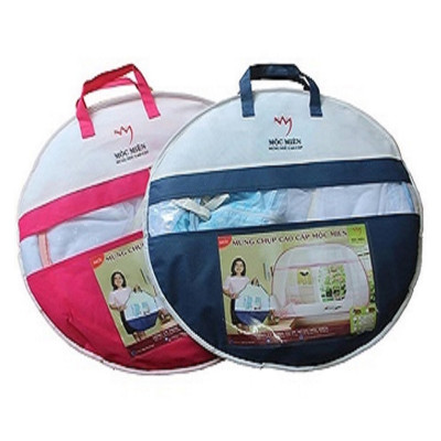 Màn Chụp , Mùng Chụp Tự Bung Cao Cấp Mộc Miên Đỉnh Rộng - Hoạ Tiết Hoa Lá Trắng Viền Hồng ( Hà Nội )