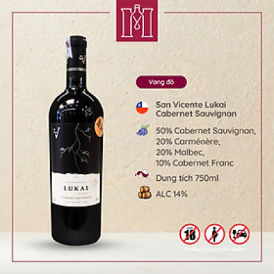 Rượu vang đỏ Chile San Vicente Lukai Cabernet Sauvignon 750ml 14% nhập khẩu - Hàng chính hãng