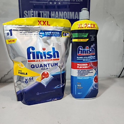 Combo Viên Finish Quantum 40 viên + Nước làm bóng finish 750ml dùng cho máy rửa bát