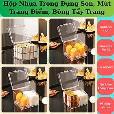 Hộp Đựng Mỹ Phẩm Đa Năng Trong Suốt- Hộp Nhựa Trong Đựng Son, Mút Trang Điểm, Bông Tẩy Trang- Hộp Đựng Mỹ Phẩm Có Nắp Sang Trọng- Hộp Trang Điểm Mini Gọn Gàng- Hộp Đựng Đồ Makeup Chia Ngăn Tiện Lợi