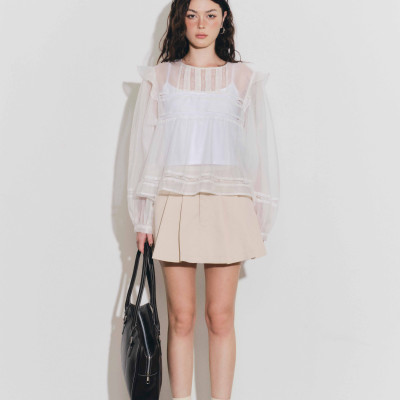 DOTTIE - Áo phối đăng ten và ly - Trắng - T1132