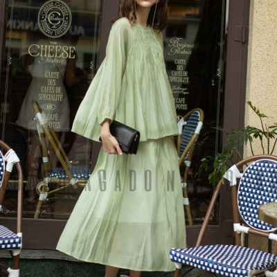 Set áo váy xanh tay dài NGADO