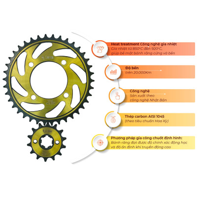 Nhông sên dĩa EXCITER MẪU MỚI (Nhông Dĩa Vàng Đồng, Sên Vàng) - Nhông sên dĩa CATTA chất lượng cao