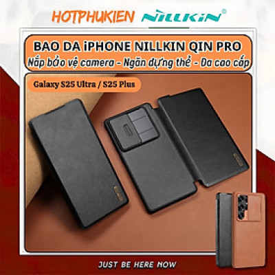 Bao da chống sốc ngăn đựng thẻ card cho Samsung Galaxy S25 Ultra / S25 Plus hiệu Nillkin Qin Pro - Da PU cao cấp, Viền TPU, sang trong, nắp trượt bảo vệ camera - Hàng nhập khẩu
