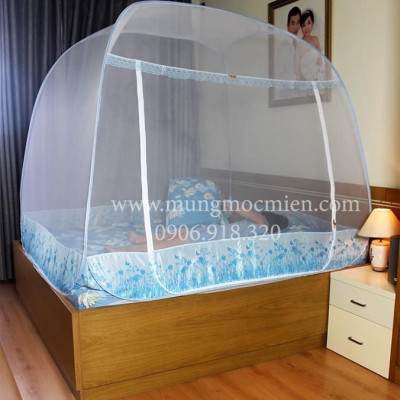 Màn Chụp Cao Cấp Mộc Miên Đỉnh Rộng - Kích Thước 1,2mx2m Trắng Viền Xanh ( Hà Nội )