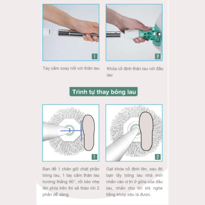 Bộ Lau Nhà MyJae Sợi Microfiber Xoay 360 Độ Thông Minh, Lau Sạch Nhanh Khô 134cm