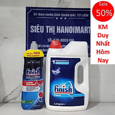 Combo bột rửa bát finish 2.5 kg và chai nước làm bóng bát  finish 800ml nhập khẩu chính hãng