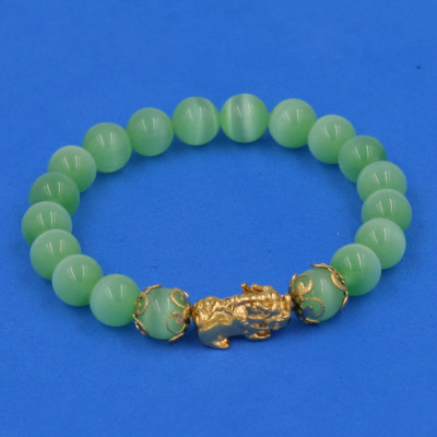  Vòng tay Đá Mắt Mèo Xanh Lá 8 ly - cẩn Tỳ Hưu Phong Thủy inox vàng VMEXNTHHKV8 - hợp mệnh Mộc, mệnh Hỏa