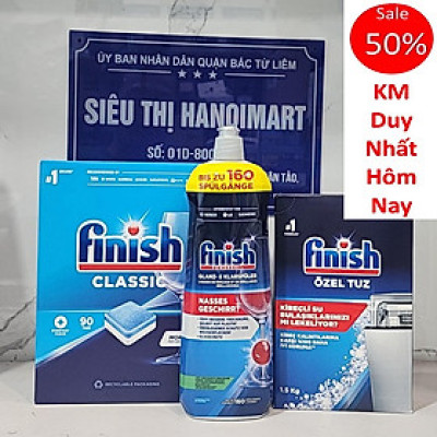 Combo Viên rửa bát Finish 90v +  Bóng Finish 750ml + Muối rửa chén finish 1,5kg