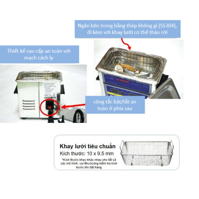 Máy làm sạch bằng sóng siêu âm - Máy rửa có nhiệt độ - 100W 2 lít (ALD-400100-20H) - Singapore