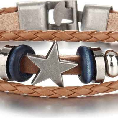 Vòng Tay - Vòng Đeo Tay Ngôi Sao, Da Bò thật, kích thước 20cm, handmade, Phong cách Euro Vintage.