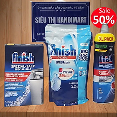 Bộ 3 sản phẩm bột rửa bát Finish 2,2 kg + muối rửa bát Finish 1,2kg+ bóng Finish 400 ml