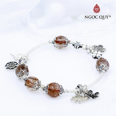 Vòng thạch anh tóc đỏ phối charm bạc mệnh hỏa, thổ - Ngọc Quý Gemstones