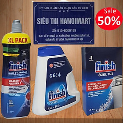 Combo Finish : Xà phòng rửa bát Gel Classic 1,3 lít+ Muối rửa bát finsih 1.5kg + dầu làm bóng bát finish 750ml