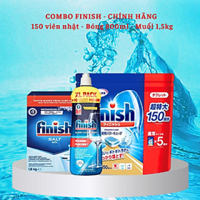 Combo 120 viên rửa bát finish + muối Finish 1.2kg + Nước làm bóng Finish 400ml dùng cho máy rửa bát