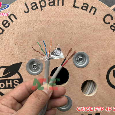 Dây Mạng Liền Nguồn Golden Japan Cat5e FTP CCA 4P 24AWG Bọc Bạc Chống Nhiễu + Kèm 2 Sợi Dây Điện 2C - Hàng Chính Hãng