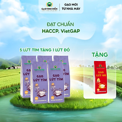 Combo 5 túi Gạo Lứt Tím Vinh Hiển 1kg tặng thêm 1 túi Lứt Đỏ 1kg - Ngọt Cơm, Dinh Dưỡng