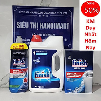 Combo rửa bát Finish Bột 2.5kg, Muối 1.5kg, Nước làm bóng 1150ml
